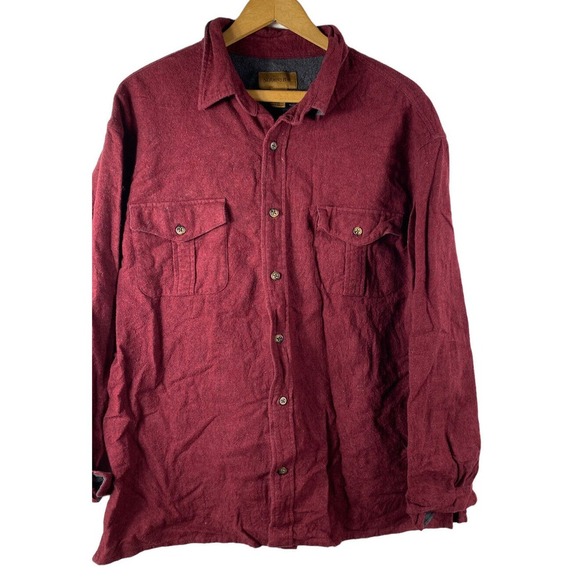 St Johns Bay Large Shacket Flannel Shirt Button Down Burgundy Red Cotton Mens - Picture 1 of 6